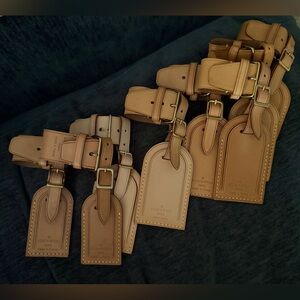 Louis Vuitton authentic Brown Leather Luggage Tags small and large some patina